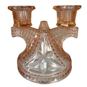 Federal Glass Wigwam Windmill Double-pillar Candlestick Pink Depression Vtg 30s